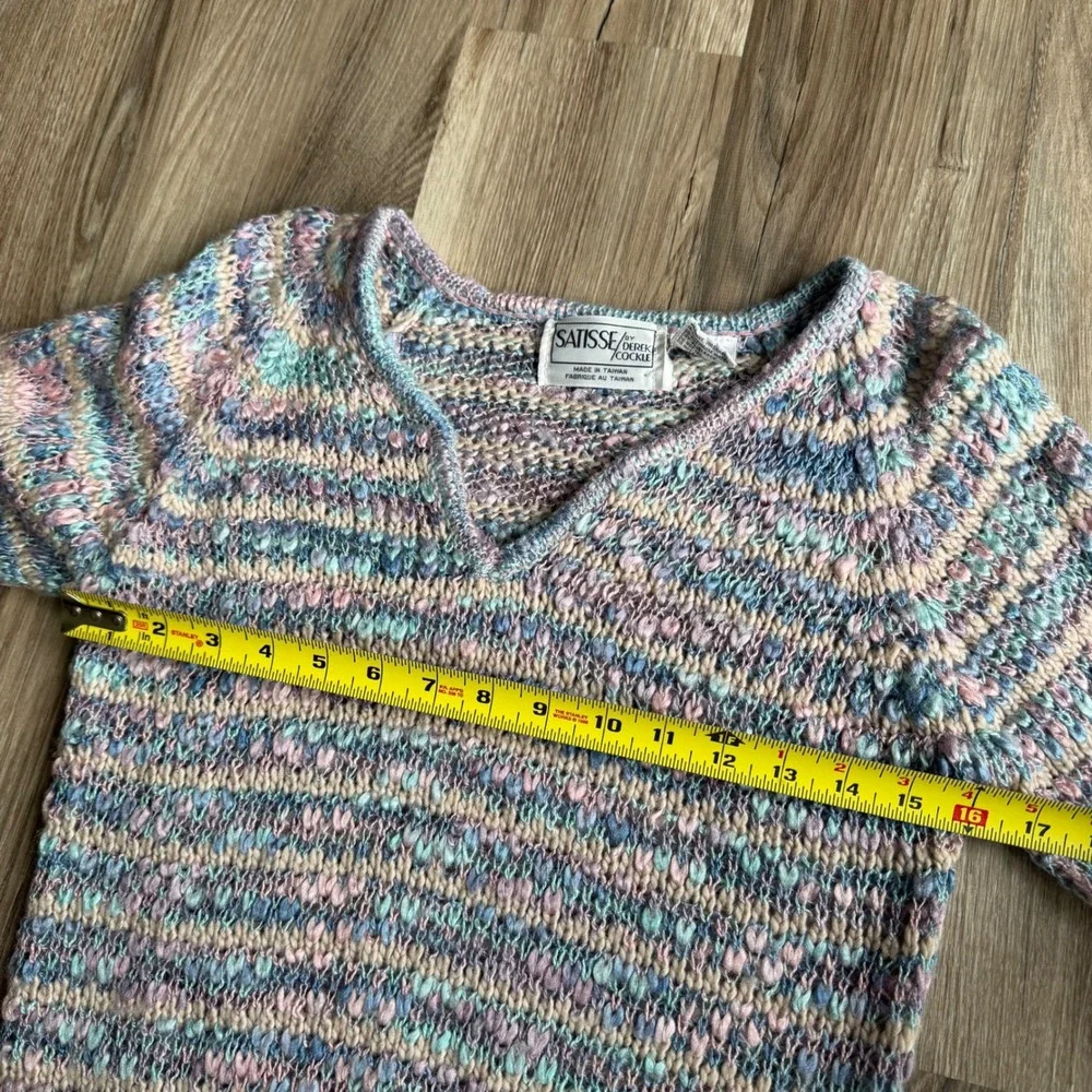 Vintage Satisse‎ Pastel Knit V-Neck Sweater Pink Blue M Grandmacore Cottagecore